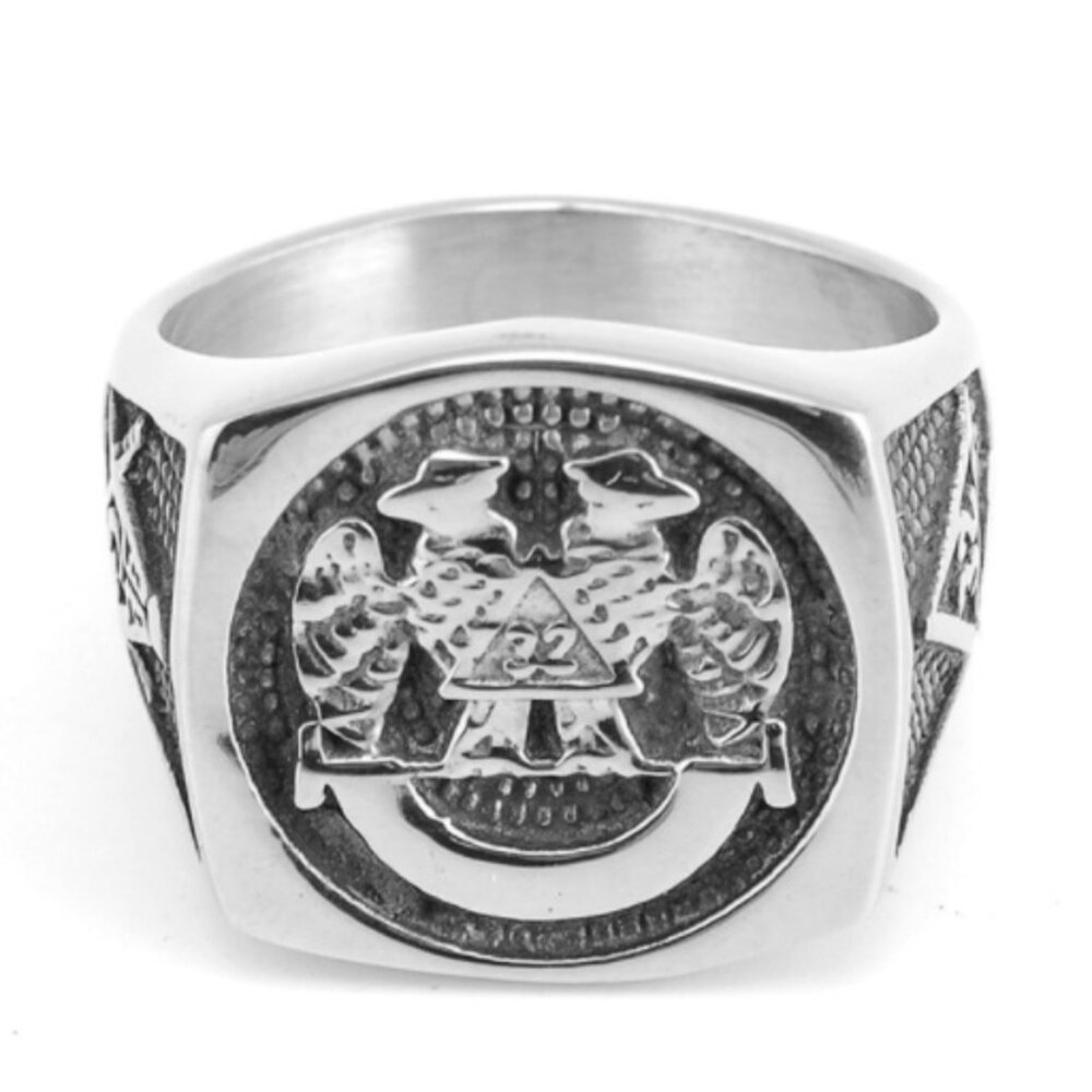 Double Headed Eagle Freemasonry Masonic Ring G & Pillars Freemason Master Maso…